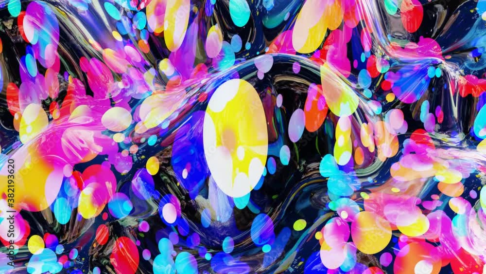 Poster abstract looped background of shiny glossy surface like wavy transparent liquid with rainbow color c