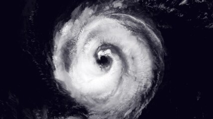 Rotating Hurricane eye satellite aerial view, scary powerful storm animation. Images furnished by Nasa - Powered by Adobe