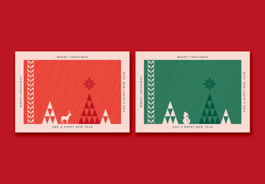 Christmas Greeting Card Layout Set with Geometric Elements