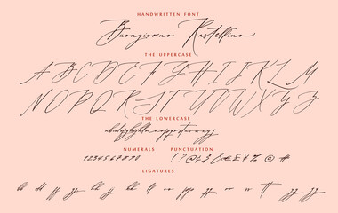 Handwritten script calligraphy cursive font Buongiorno Rastellino Italian hello Rastellino vector alphabet set