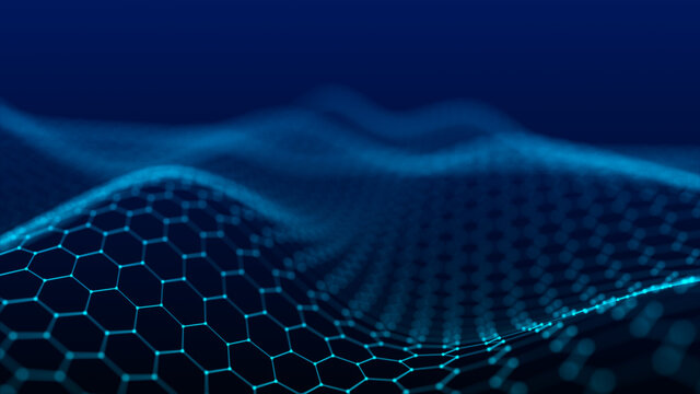 Futuristic blue hexagon background. 3D rendering. Big data visualization.