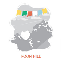 Poon hill Ghorepani point, hill station to see the Annapurna massive, Design for postcards, t-shirts, banners, greeting card, event, flyer. Annapurna circuit, mountaineering, trekking vector illustrat