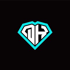 Q K initial letter with unique diamond style logo template vector