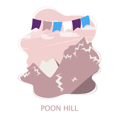 Poon hill Ghorepani point, hill station to see the Annapurna massive, Design for postcards, t-shirts, banners, greeting card, event, flyer. Annapurna circuit, mountaineering, trekking vector illustrat