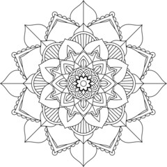 Easy Mandala coloring book simple and basic for beginners, seniors and children. Set of Mehndi flower pattern for Henna drawing and tattoo. Decoration in ethnic oriental, Indian style.