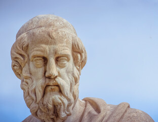 Obraz premium Plato portrait sculpture, the ancient Greek philosopher, Athens Greece