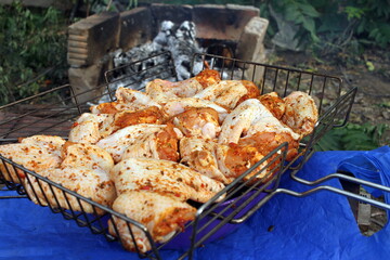 cooking chicken wings over the fire
