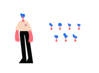 Illustration of men character set with different haircuts. Classical trendy hairstyle, curly hair, bald. Flat design icons