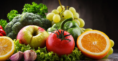 Composition with fresh organic vegetables and fruits
