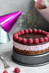 Birthday cake with raspberry and chocolate 