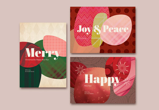 Holiday Card Layout Set with Illustrative Shapes