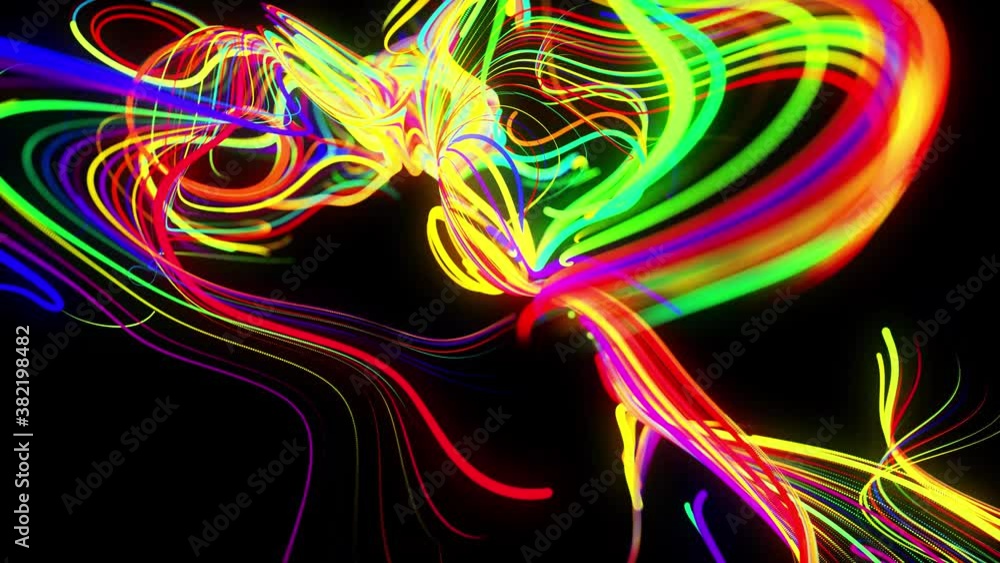 Poster abstract background flow of glow lines. running lights particles form in 3d space glowing beautiful 
