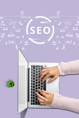 search engine optimization concept with the girl with laptop