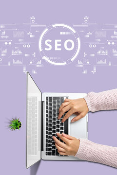 Search Engine Optimization Concept With The Girl With Laptop