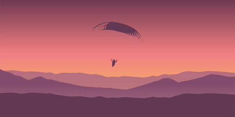 paragliding adventure on purple mountain background vector illustration EPS10
