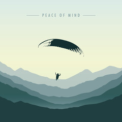 peace of mind paraglider in green mountain vector illustration EPS10