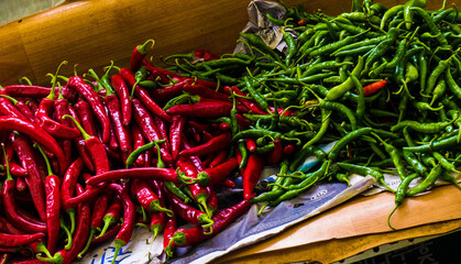 Guindillas o chiles o pimientos rojos y verdes