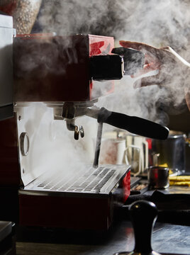 The Red Coffee Maker Machine. Shallow Dof.