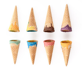 Glazed ice cream cones isolated on a white background
