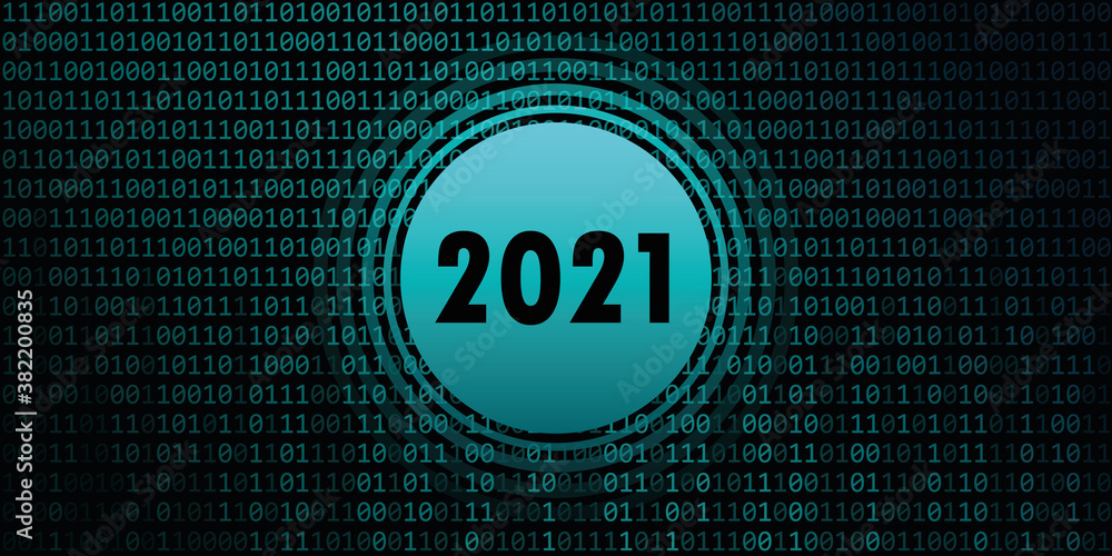 Poster 2021 new year on binary code background vector illustration eps10