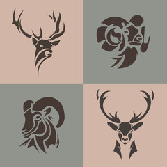 Animal logo collection. Deer, ram, goat vector emblem. Set wild animals.