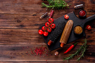 Delicious fresh hot hotdogs with various kinds of buns and sausages.