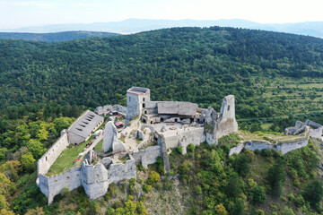Fototapeta na wymiar Aerial view of Cachtice Castle in the village of Cachtice in Slovakia