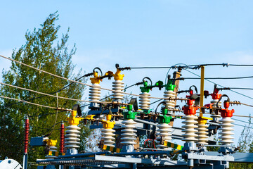 Electric power transmission lines. High voltage switchgear and equipment of power plant.