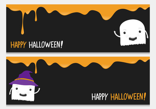 Happy halloween website banner set with cute ghost.Vector happy halloween banners from halloween collection.