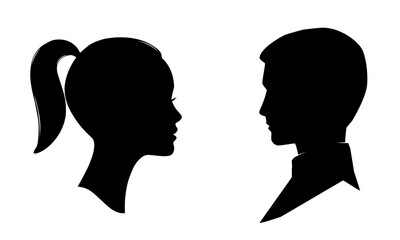  Woman and man face silhouette. Male and female profile.