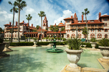 St Augustine, Florida - 2/26/2018:  Flagler College.  It is a private four-year liberal arts college in St. Augustine, Florida. It was founded in 1968. - obrazy, fototapety, plakaty