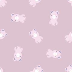Seamless pattern with funny bear on a pink background. For baby textiles and linen, wrapping paper, notebook and phone covers. Vector illustration