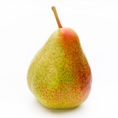 Fresh bio pear with leaves on isolated white background.