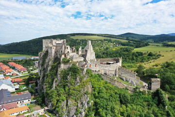 Fototapeta na wymiar Aerial view of Beckov Castle in the village of Beckov in Slovakia