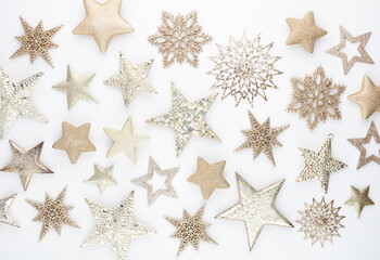 New Year celebration and Christmas background, Christmas decorations top view.