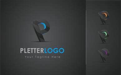 3D letter logo. 3D P alphabet logo design template. P letter logo in 3D