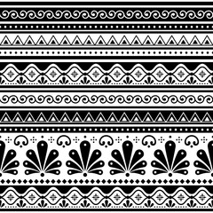 Talavera Poblana vector seamless pattern inspired by traditional Mexican decorated pottery and ceramics in black and white
