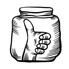 Isolated black and white vector design ornamental hand showing like in test tube