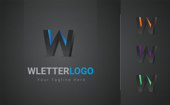 3D letter logo. 3D W alphabet logo design template. W letter logo in 3D
