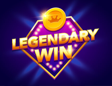 Retro sign with lamp Legendary Win banner. Vector illustration design with poker