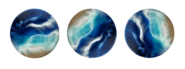 round sea made of epoxy resin using resin art technique
