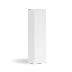  White tall cardboard packaging box mockup for medical and cosmetic products. Vector illustration  isolated on white background