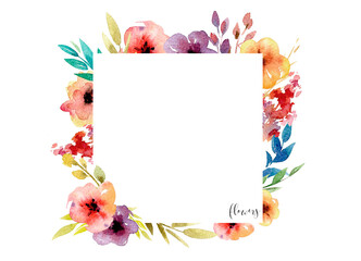 Frame for wedding invitations, frame of watercolor flowers, on a white background