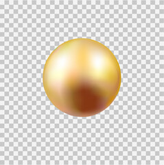 Gold ball isolated on transparent background. Spherical 3D sphere with glares and highlights for decoration. Vector Illustration.