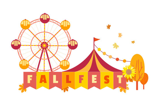 Hand drawn Fall festival flat color vector poster