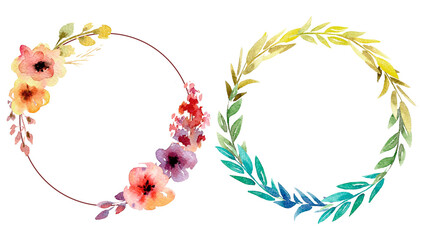 two frame of watercolor flowers on a white background