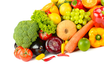 Big collection wholesome fruits and vegetables isolated on white