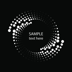 Halftone dotted white stripes in round form. Geometric art. Trendy design element for frame, logo, tattoo, sign, symbol, web, prints, posters, template, pattern and abstract background