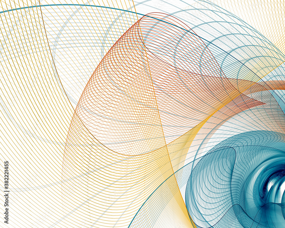 Poster multi-colored lines intersect and create cells. abstract fractal background with technological netwo