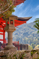 Red Japanese Pagoda roof and large Lantern
